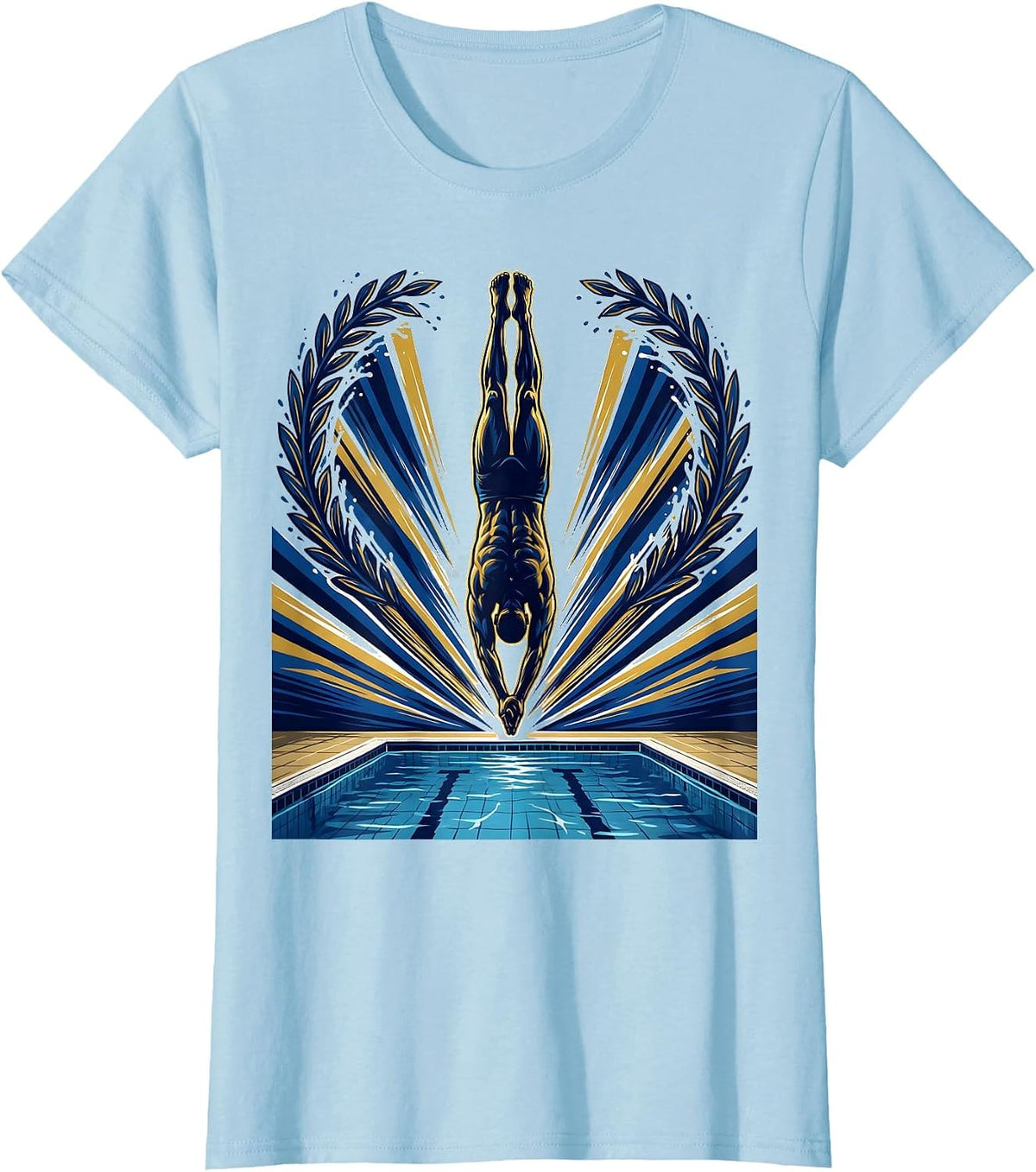 Athlete Diving Into Glowing Pool Graphic Tee T-Shirt - Baby Blue