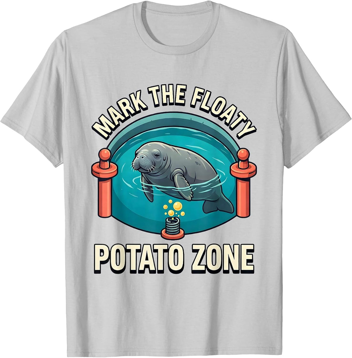 Men's Mark The Floaty Potato Zone Funny Manatee Lover Crystal T-Shirt - Silver Grey