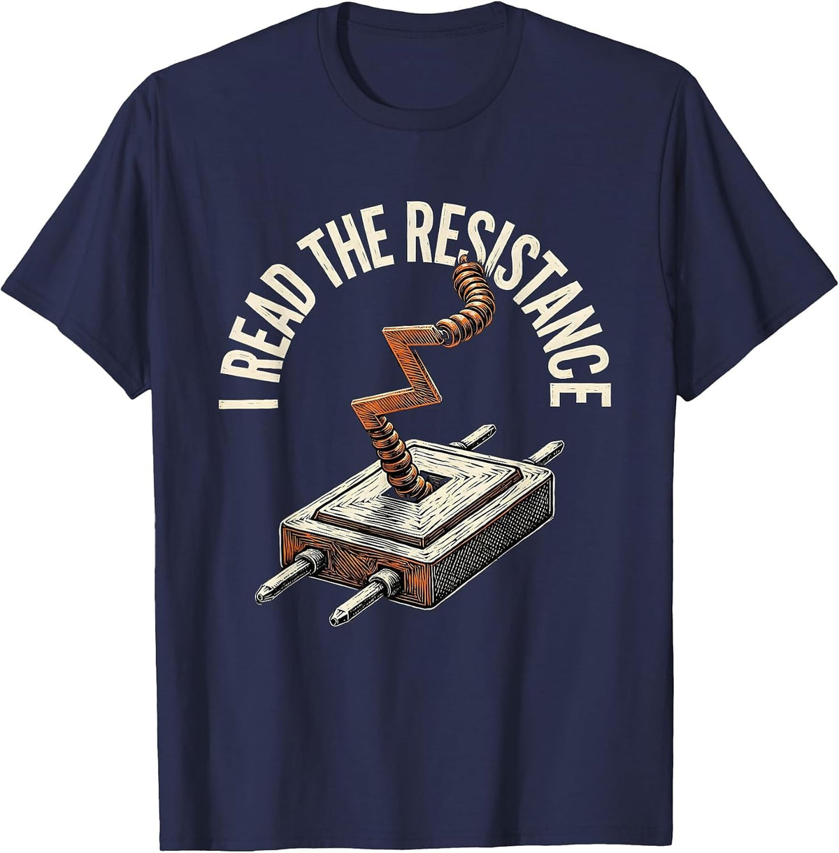 Men's I Read The Resistance Funny Electrician Skeleton Sarcastic T-Shirt - Navy Blue