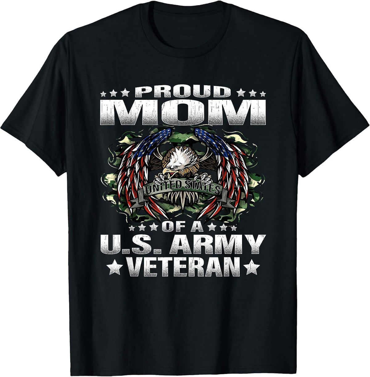 Proud Mom of A US Army Veteran Military Vet's Mother T-Shirt - Black