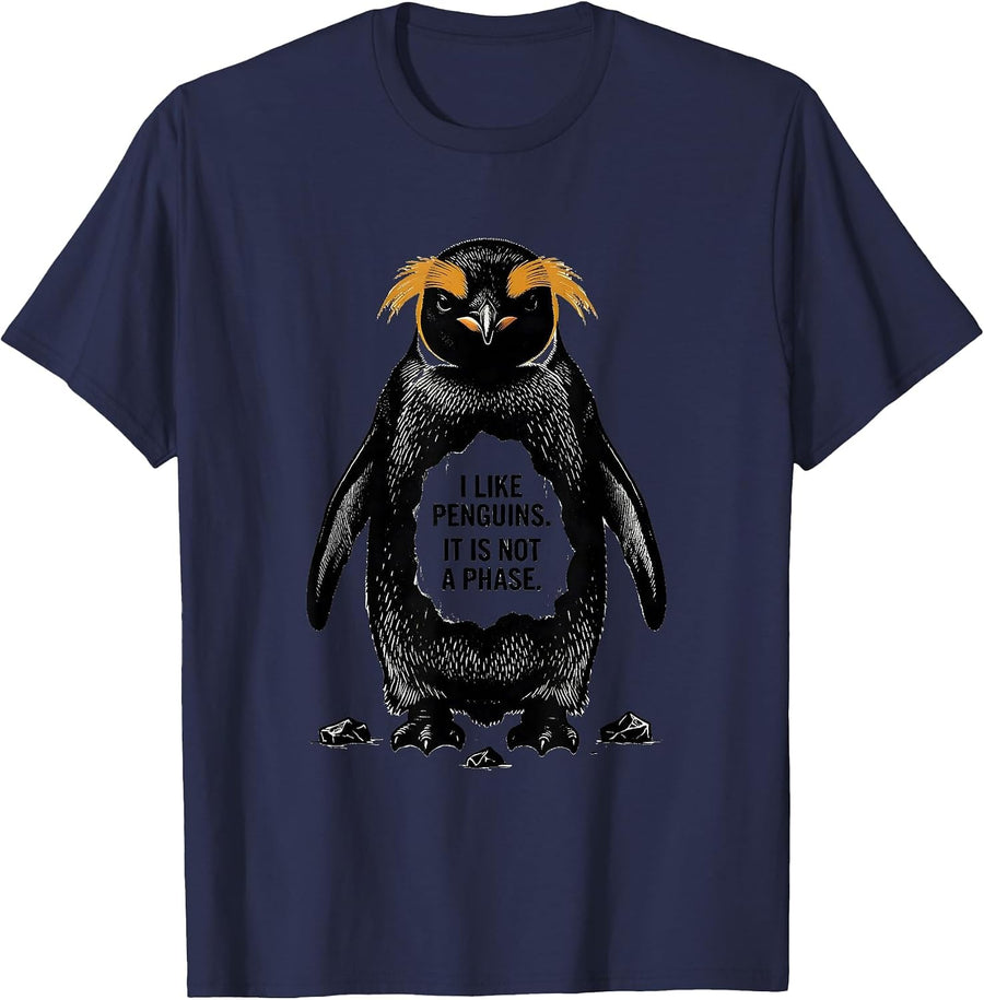 I Like Penguins It Is Not A Phase Funny Penguin Lover Humor T-Shirt - Navy Blue