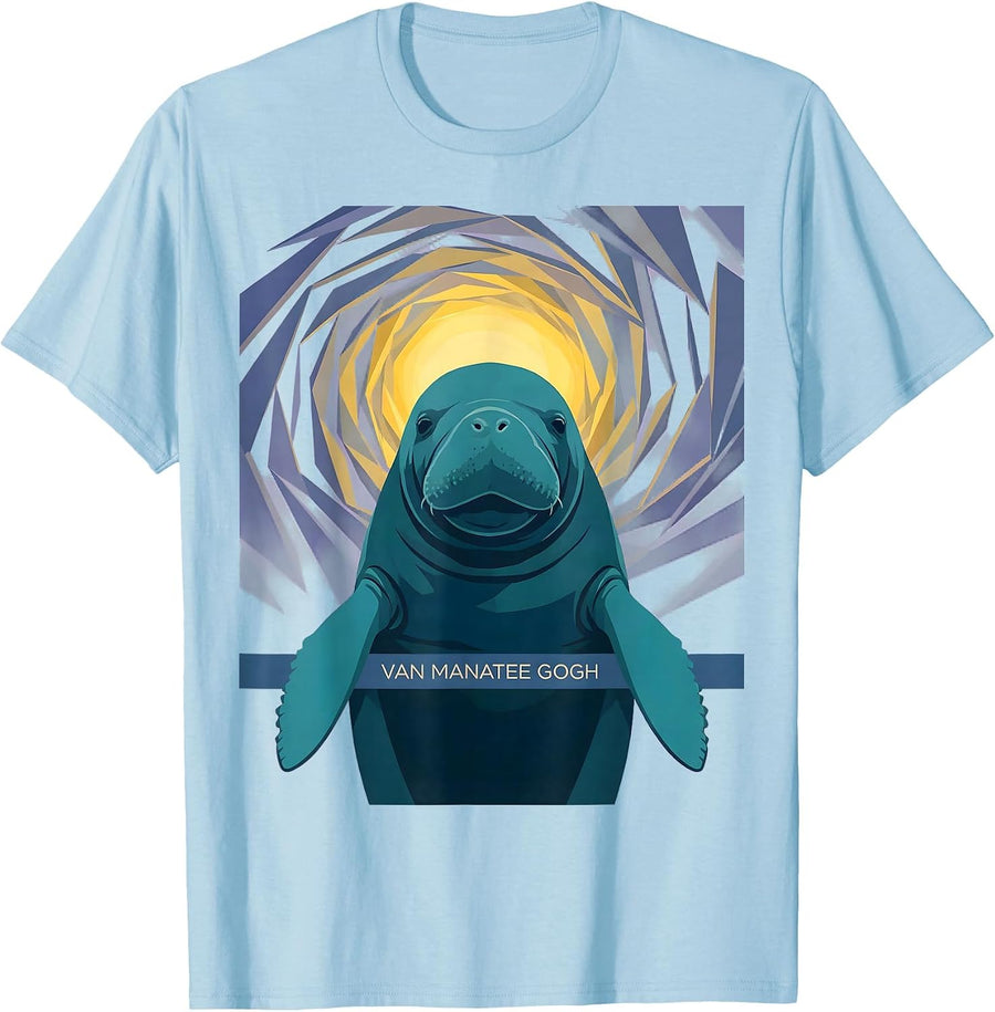 Men's Van Manatee Gogh Whimsical Art Meme Animal Lover Gift T-Shirt - Baby Blue