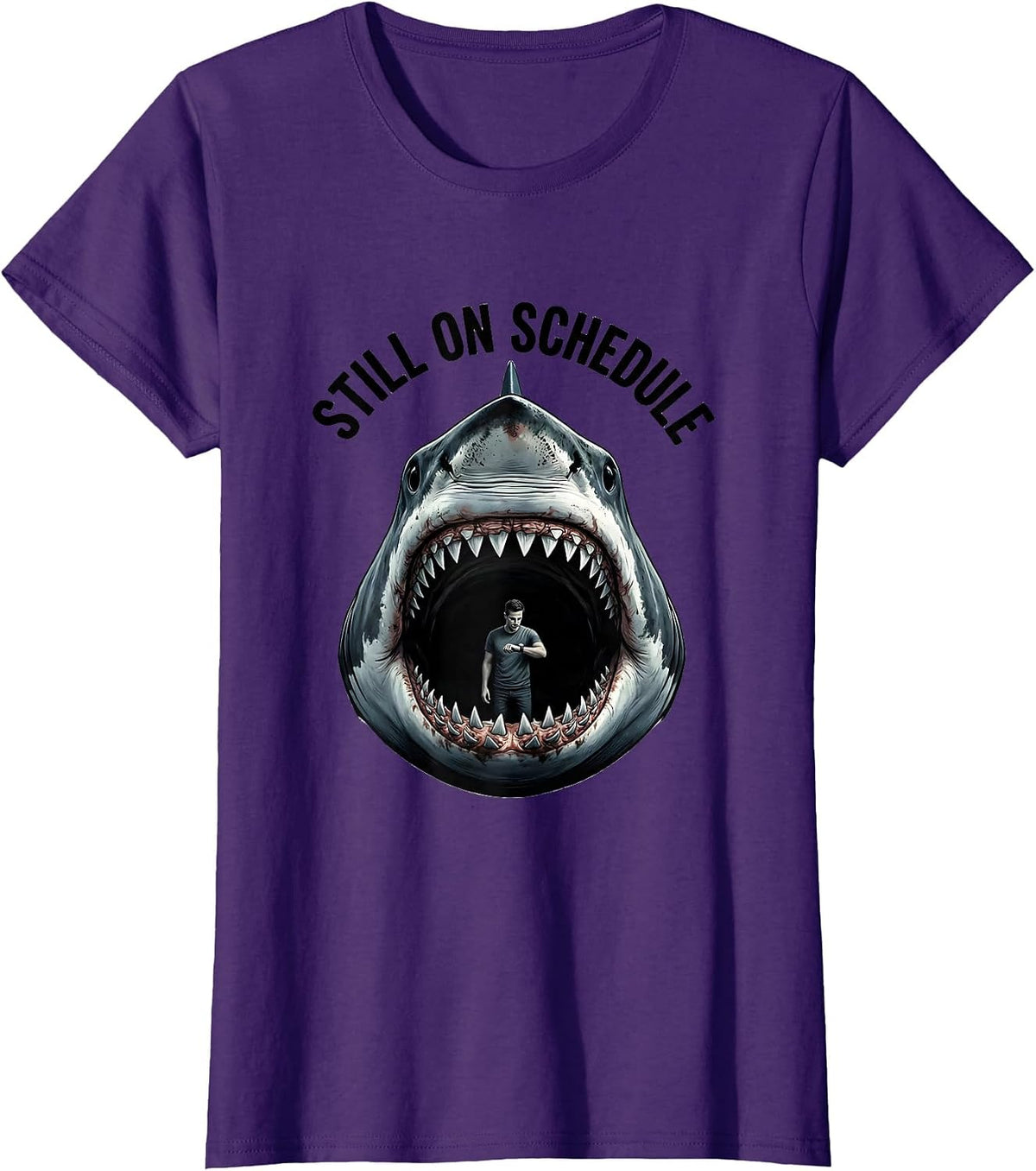 Women's Still On Schedule Funny Shark Jaw Halloween Costume T-Shirt - Purple