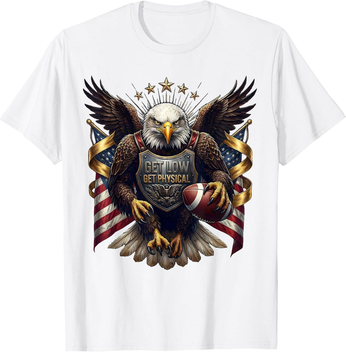 Men's Get Low Get Physical Rugby Graphic Design T-Shirt - White