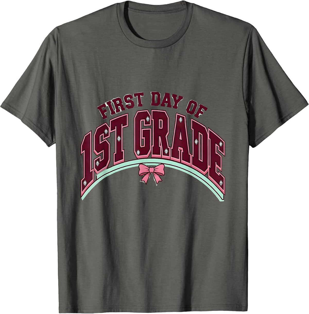Men's First Day Of 1st Grade Cute Girly Back To School Bow T-Shirt - Asphalt Grey