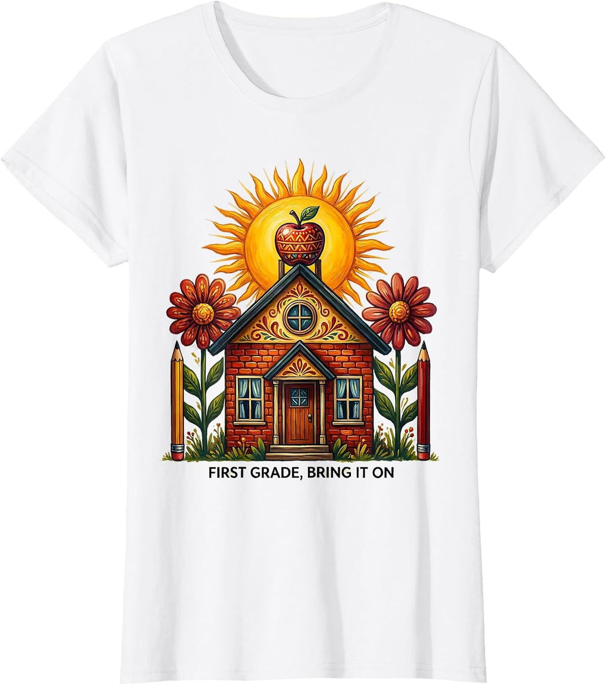 First Grade Bring It On Bold School Design T-Shirt - White