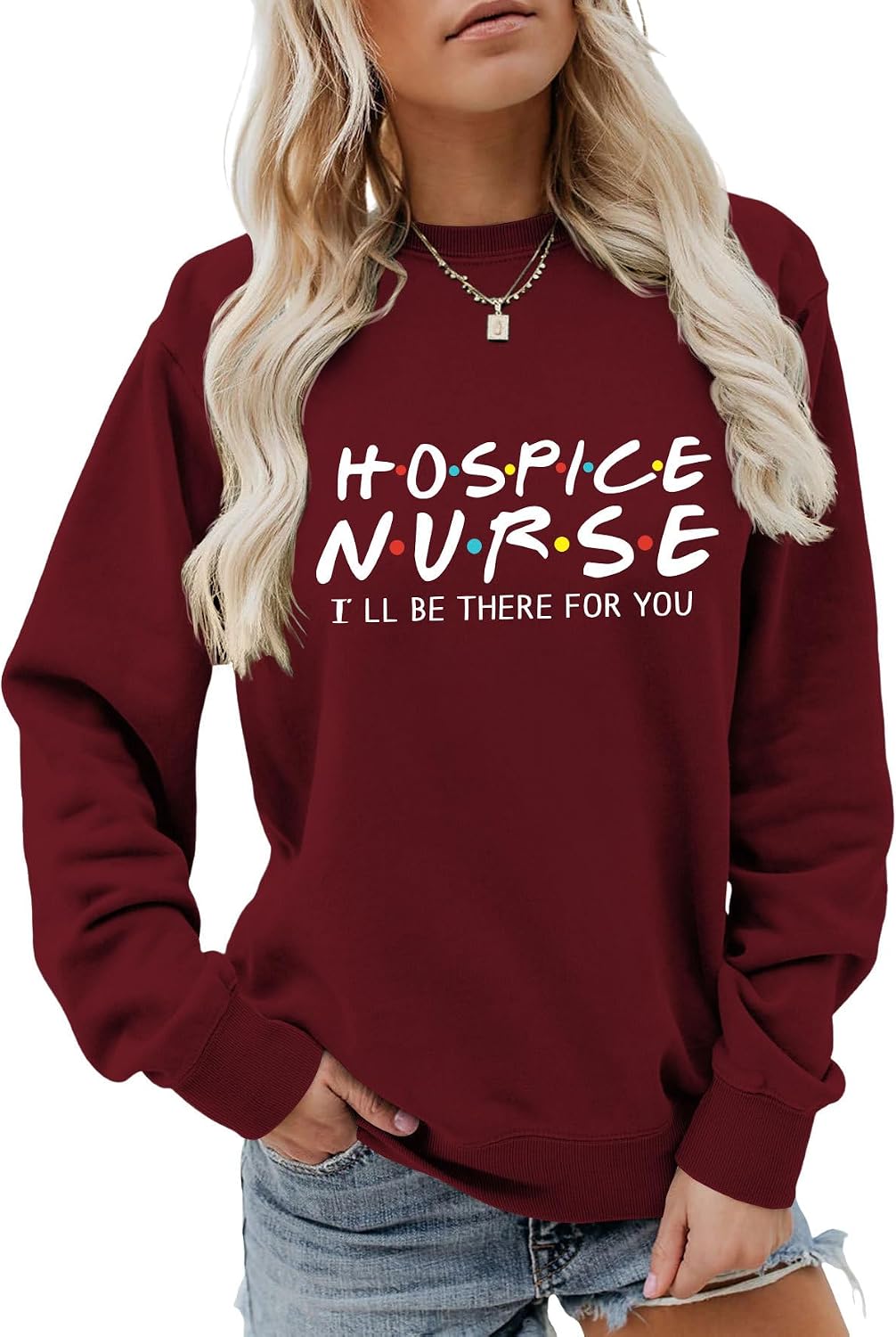 Hospice Nurse Sweatshirt for Women Nursing Student Long Sleeve Shirt Nurse Life Tops Crewneck Pullover - Wine