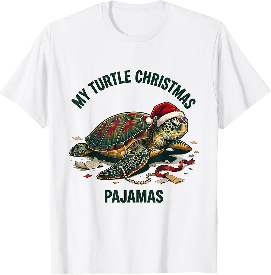 Men's My Turtle Christmas Pajamas Whimsical Holiday Sea Turtle T-Shirt - White