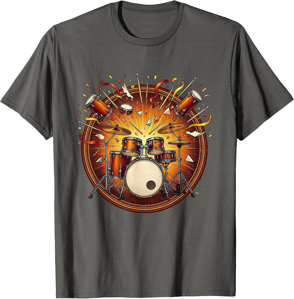 Exploding Drum Kit Confetti Burst Graphic T-Shirt - Asphalt Grey