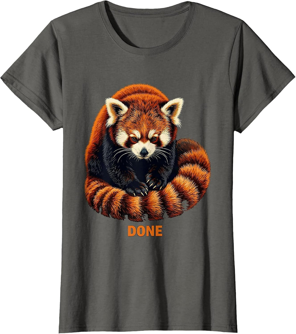 Women's Done Retro Stencil Red Panda Lover Animal Enthusiast Gift T-Shirt - Asphalt Grey