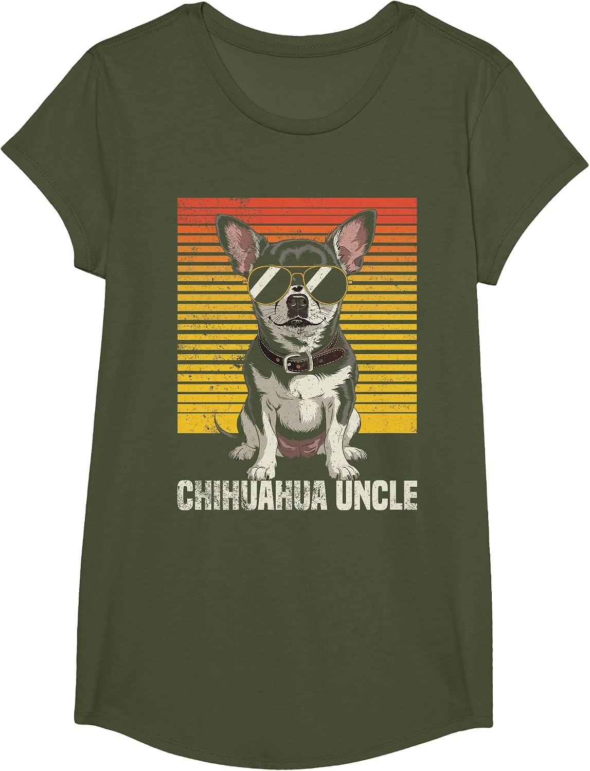 Cool Retro Chihuahua Uncle Funny Vintage Dog Owner T-Shirt - Girls Olive Green