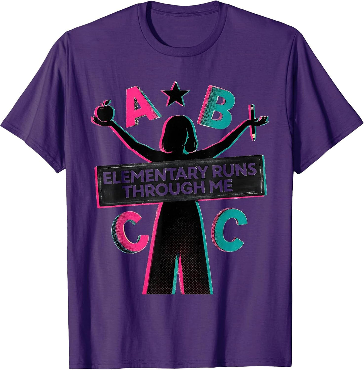 Elementary Runs Through Me Teacher Design T-Shirt - Purple