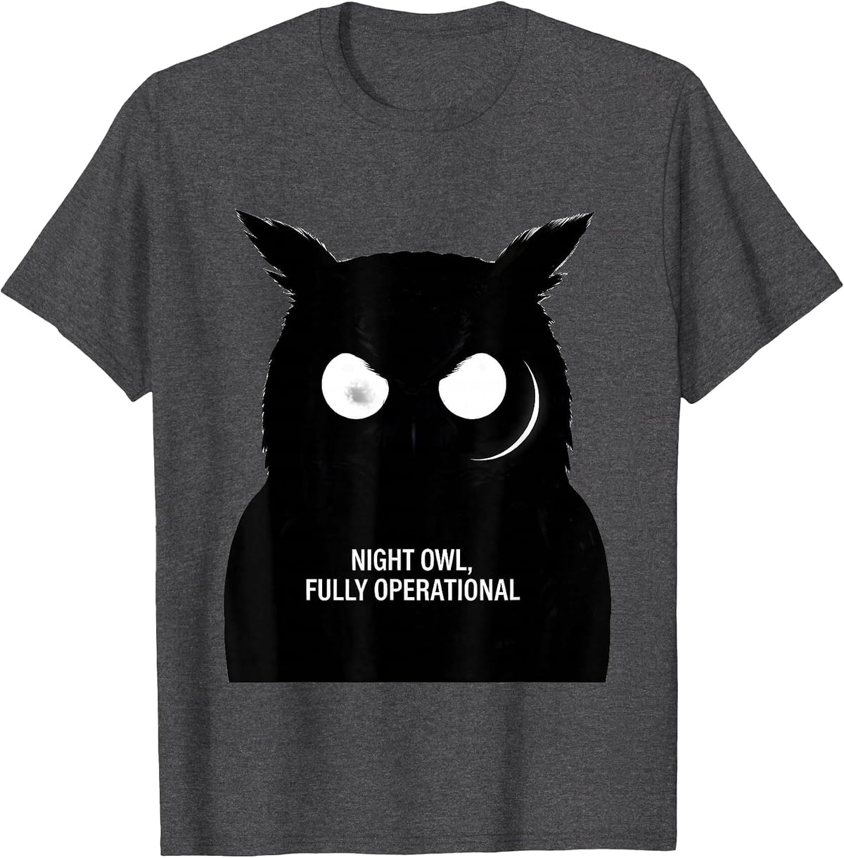Night Owl Fully Operational Retro Owl Lover Funny Humor T-Shirt - Dark Heather Grey