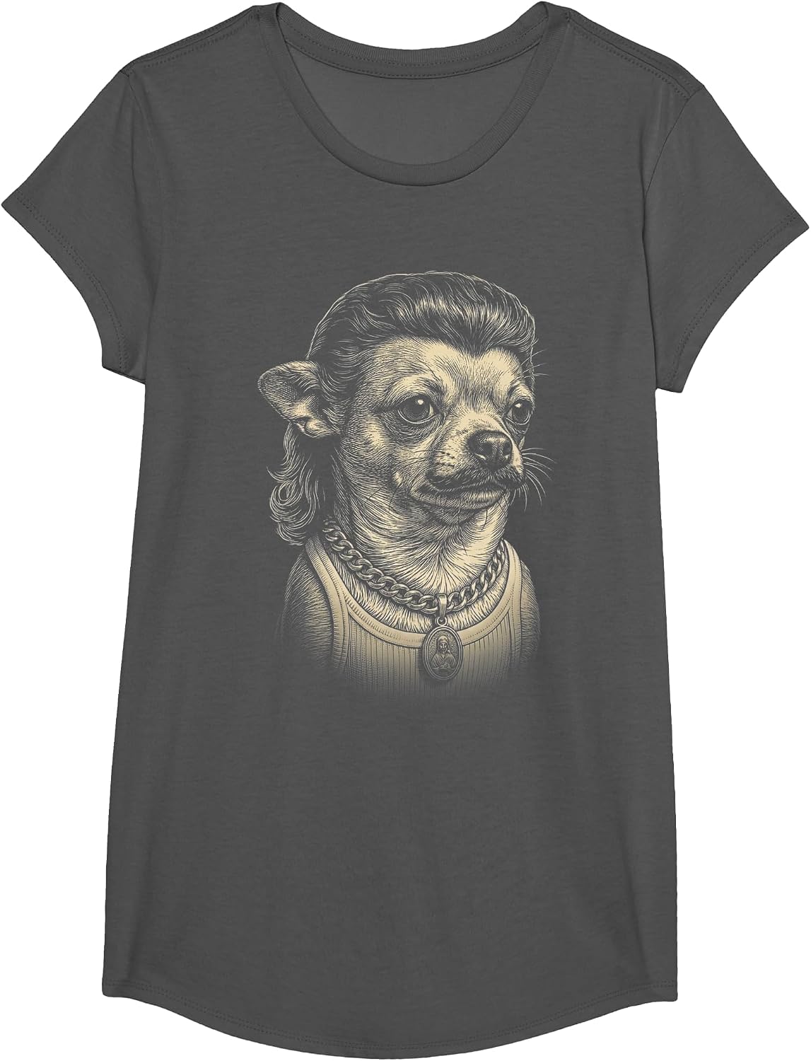 Mullet Chihuahua 80s Vintage Funny Chihuahua Dog Meme T-Shirt - Girls Asphalt Grey