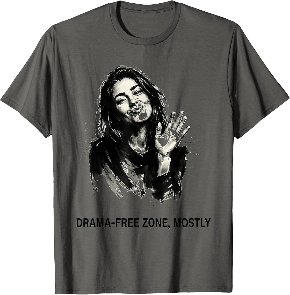 Men's Drama-Free Zone Mostly Funny Women Design T-Shirt - Asphalt Grey