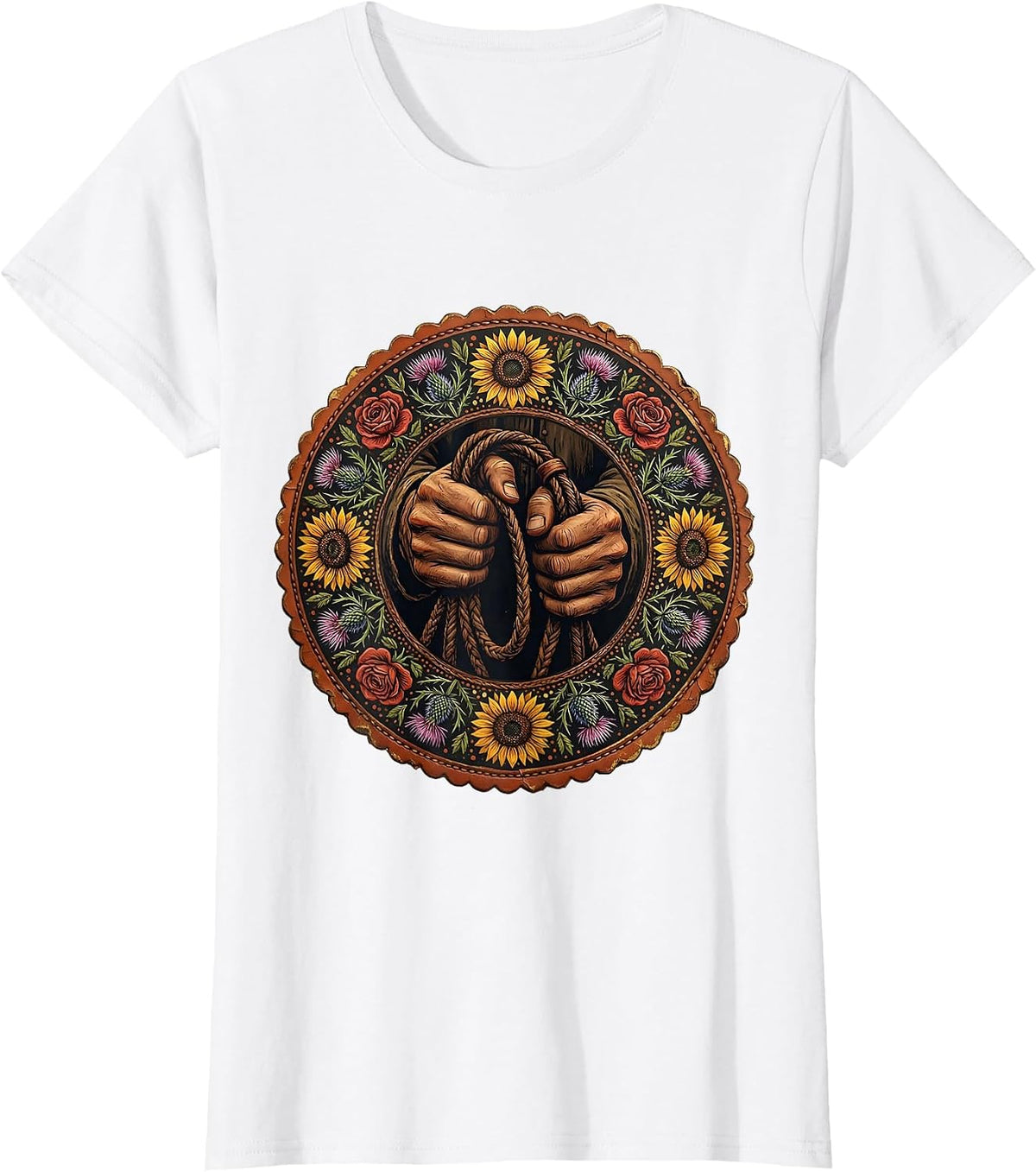 Black Cowgirl Bridle Reins Close-Up Graphic T-Shirt - White