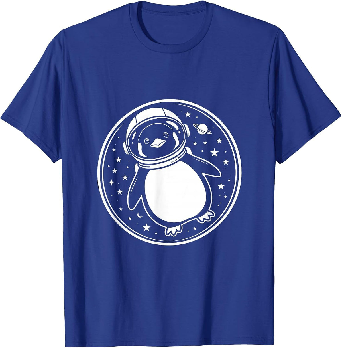 Men's Penguin Astronaut Floating in Space Illustration T-Shirt - Royal Blue