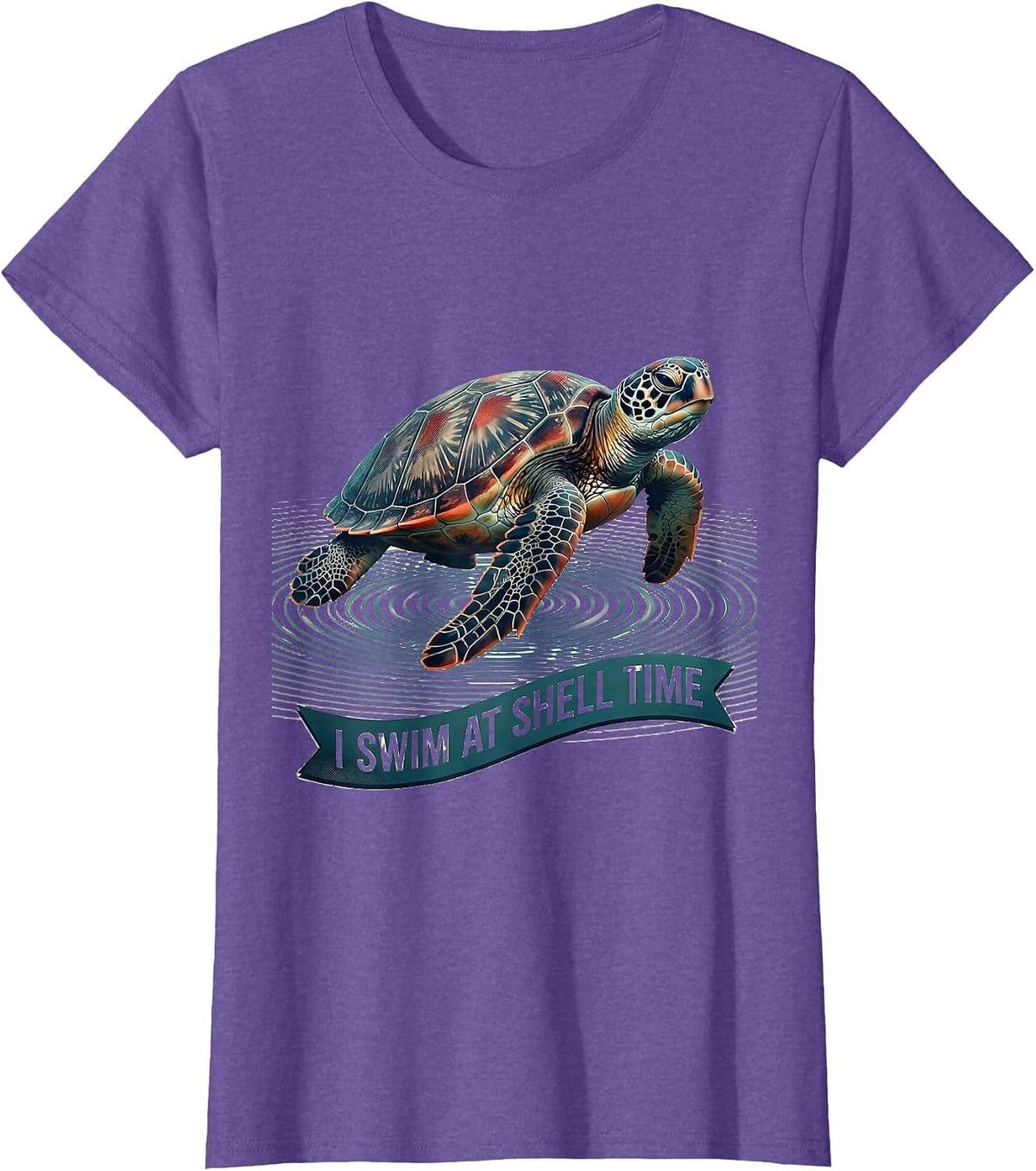 Women's I Swim At Shell Time Midcentury Modern Sea Turtle Ocean T-Shirt - Purple Heather
