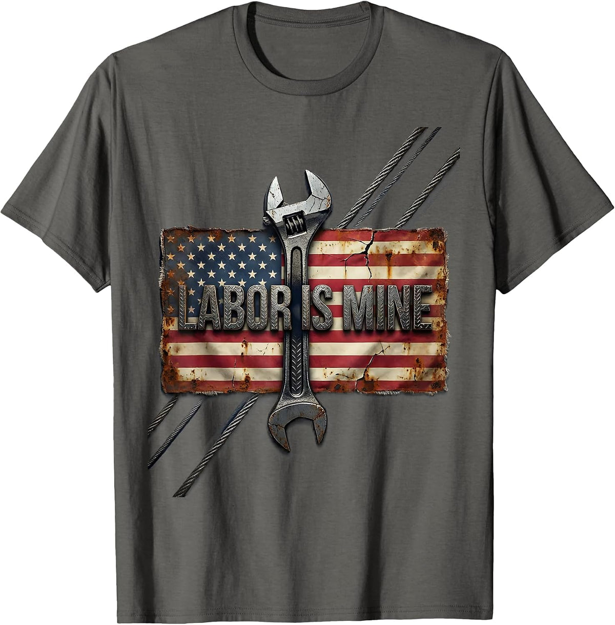 Labor Is Mine Distressed Handyman Blue Collar Pride T-Shirt - Asphalt Grey