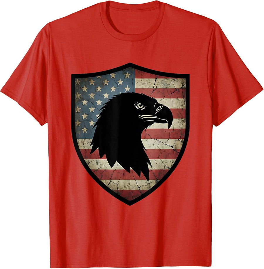 Men's Eagle Head Flag Shield American Pride Graphic T-Shirt - Red