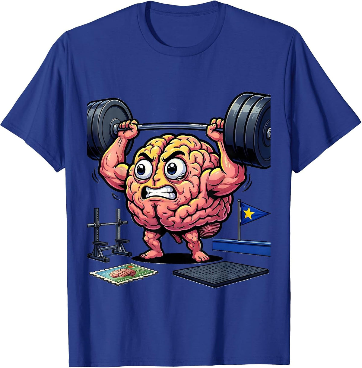 Men's Brain Lifting Weights Kids College Graphic T-Shirt - Royal Blue