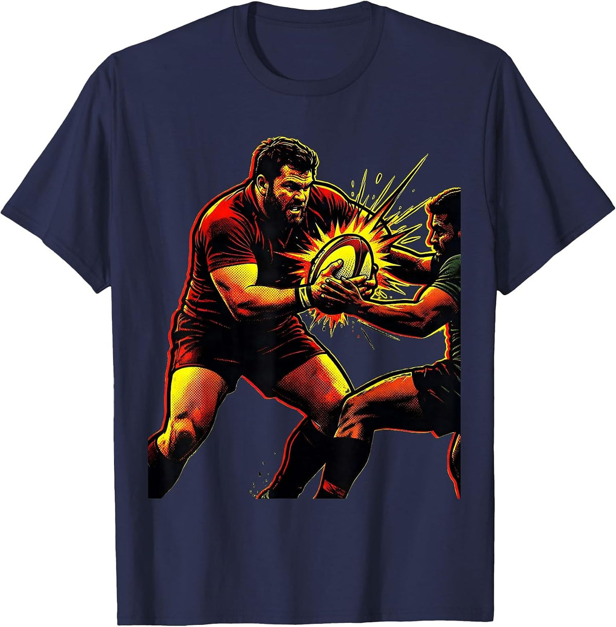 Rugby Player Ripping Ball From Tackle Graphic T-Shirt - Navy Blue