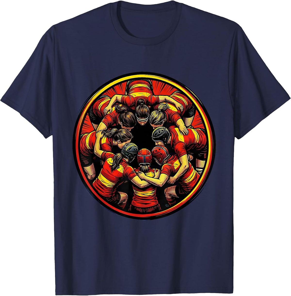 Rugby Scrum Unity Illustration Design T-Shirt - Navy Blue