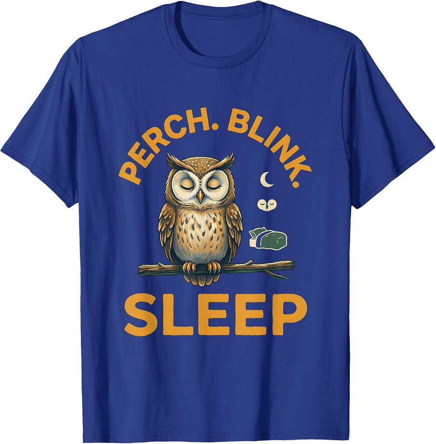 Perch Blink Sleep Storybook Owl Cute Animal Sleepshirt T-Shirt - Royal Blue