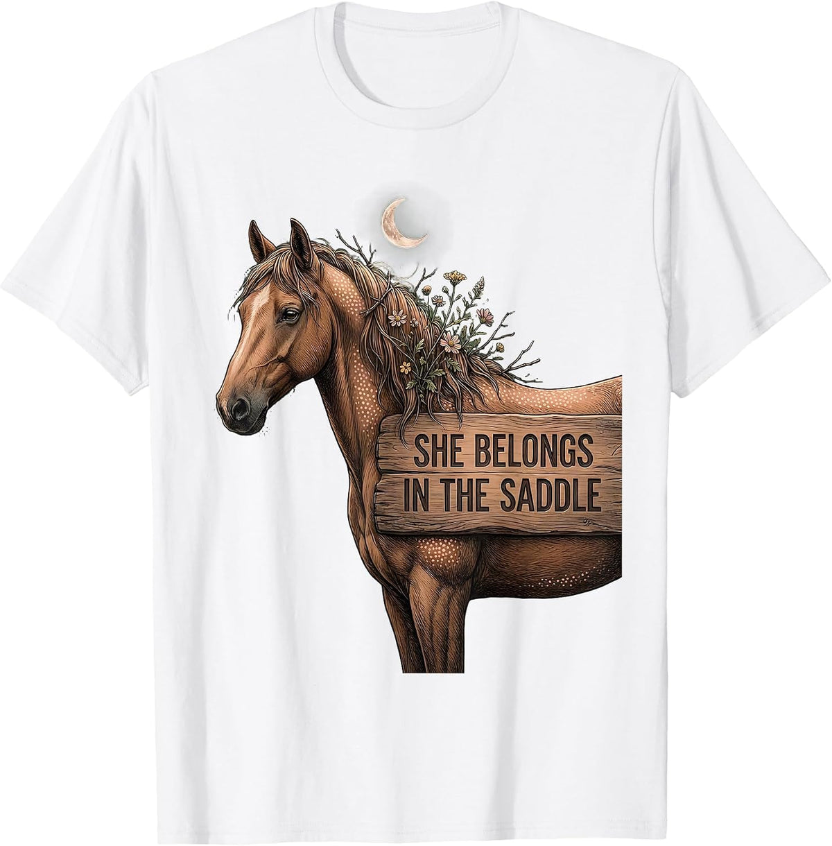 Men's She Belongs In The Saddle Cowgirl Design T-Shirt - White
