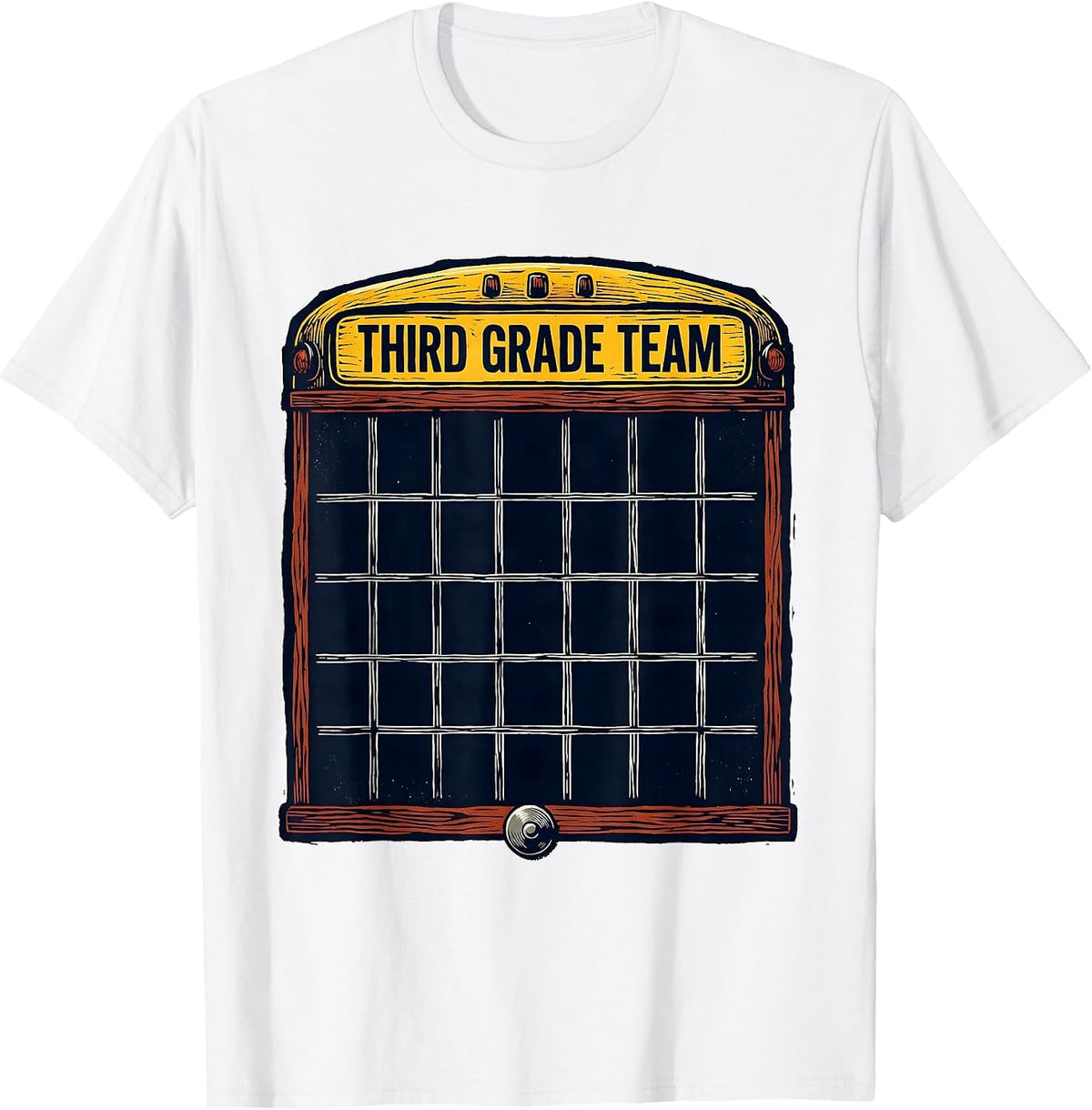 Men's Third Grade Team Linocut Classroom Calendar Board Teacher T-Shirt - White