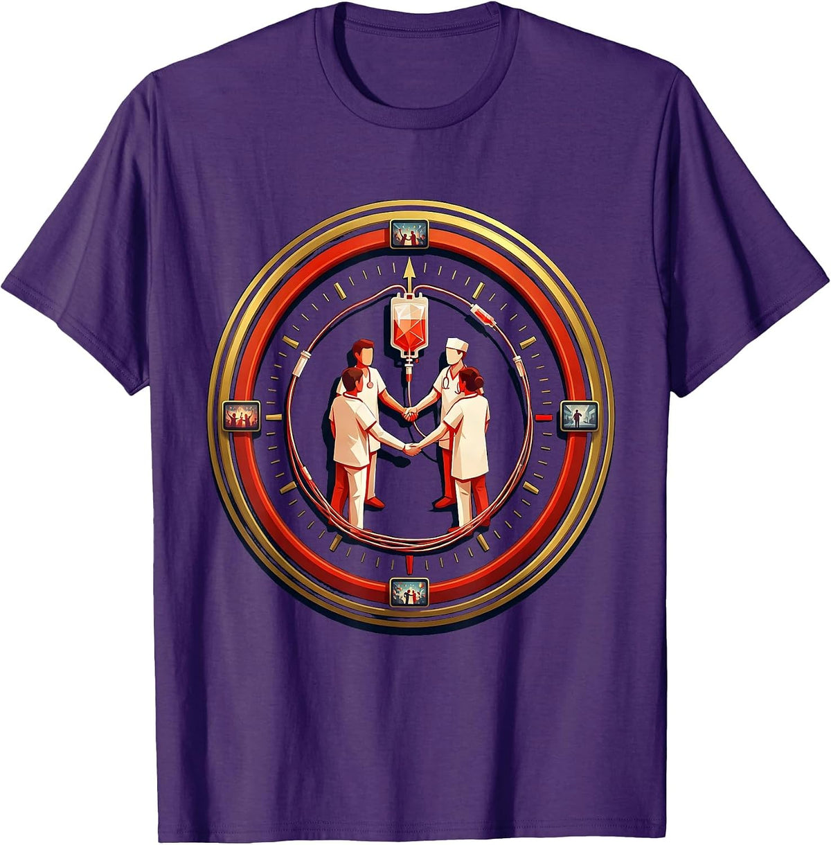 Men's Sealed Nurse Crew New Year Party Badge ICU ER L&D T-Shirt - Purple