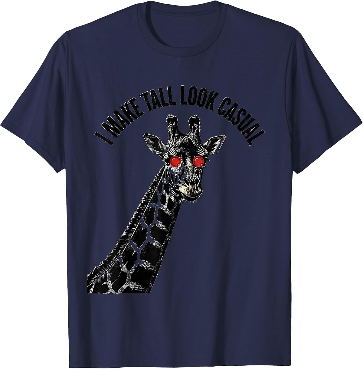 Men's I Make Tall Look Casual Funny Giraffe Sunglasses Safari T-Shirt - Navy Blue