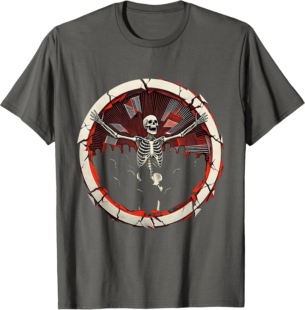 Men's Skeleton Mosh Pit Punk Rock Crowd Illustration T-Shirt - Asphalt Grey