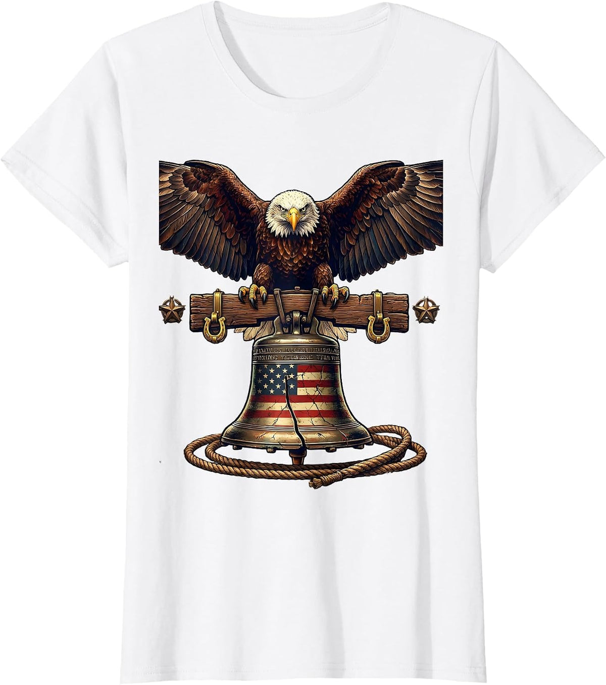 Women's Bald Eagle Liberty Bell Patriotic American Design T-Shirt - White