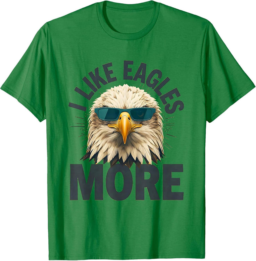 Men's I Like Eagles More Midcentury Modern Bald Eagle Sunglasses T-Shirt - Kelly Green