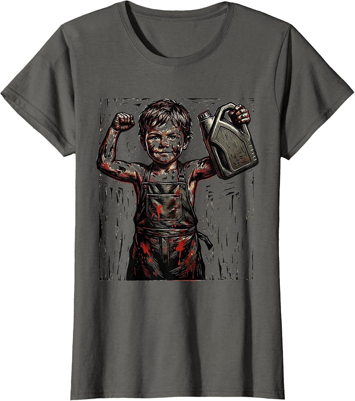 Women's Teach Kids to Change Oil Graphic Design T-Shirt - Asphalt Grey