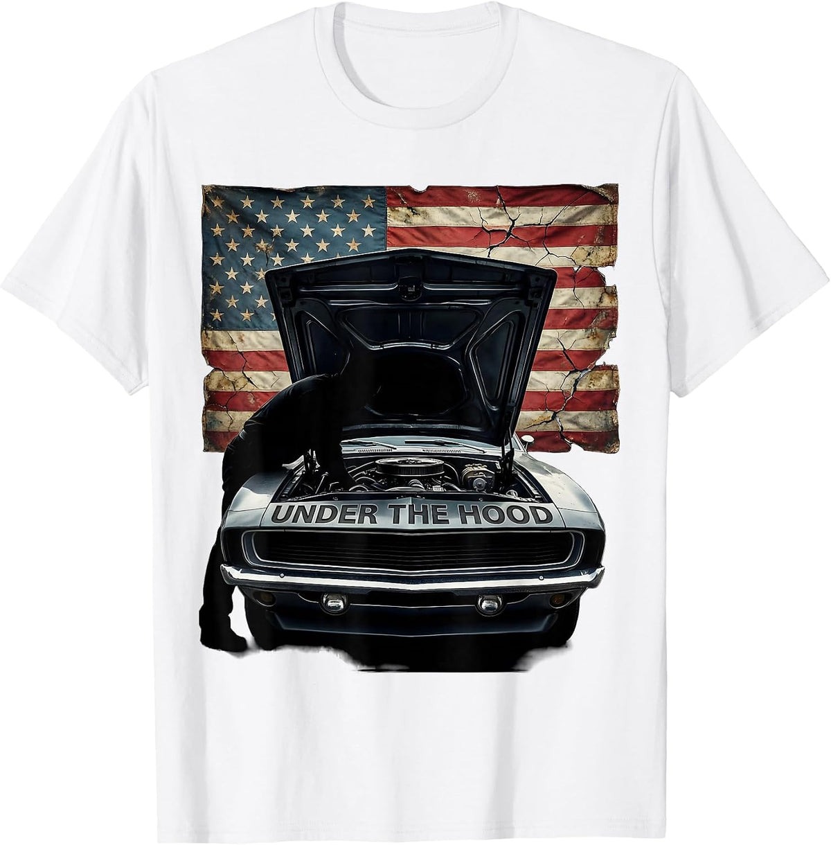 Men's Under the Hood Labor Day Highway Sunset Design T-Shirt - White