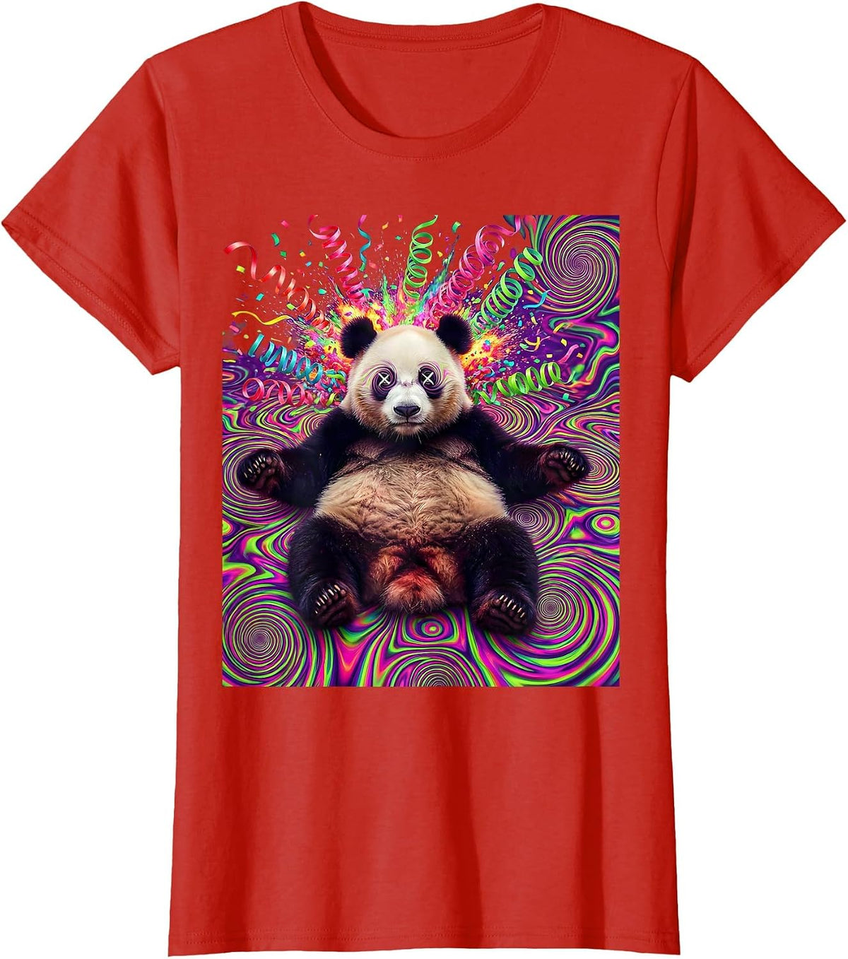 Panda Party Animal Passed Out in Streamers T-Shirt - Red