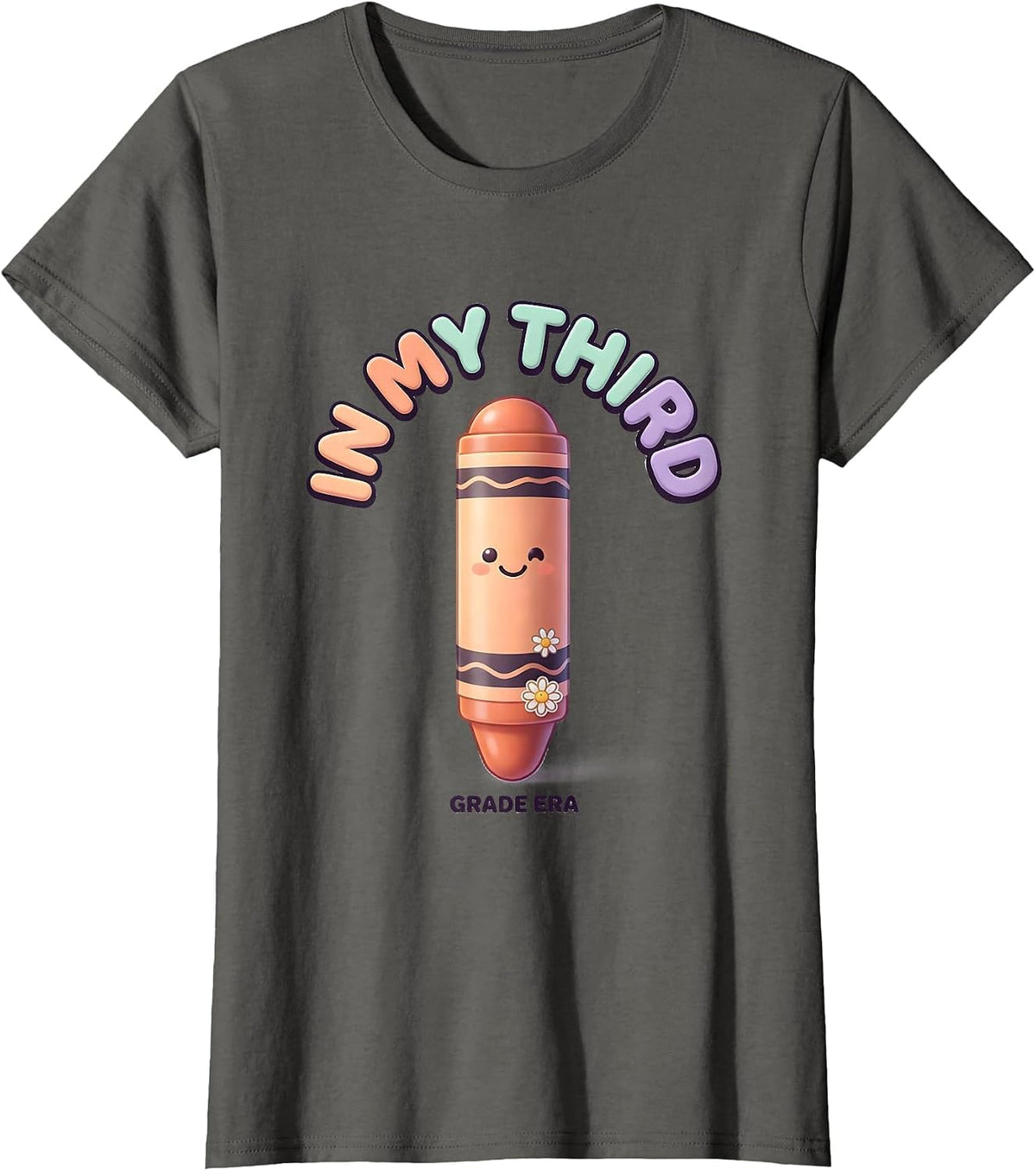 Women's In My Third Grade Era Cute Kawaii Back To School Groovy T-Shirt - Asphalt Grey