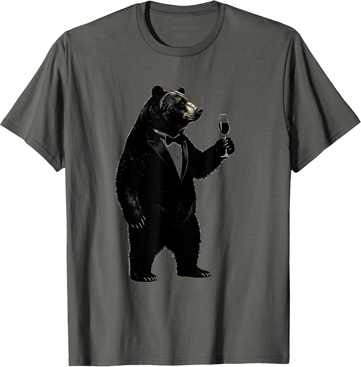 Fancy Bear in Tuxedo Champagne Toast Design T-Shirt - Asphalt Grey