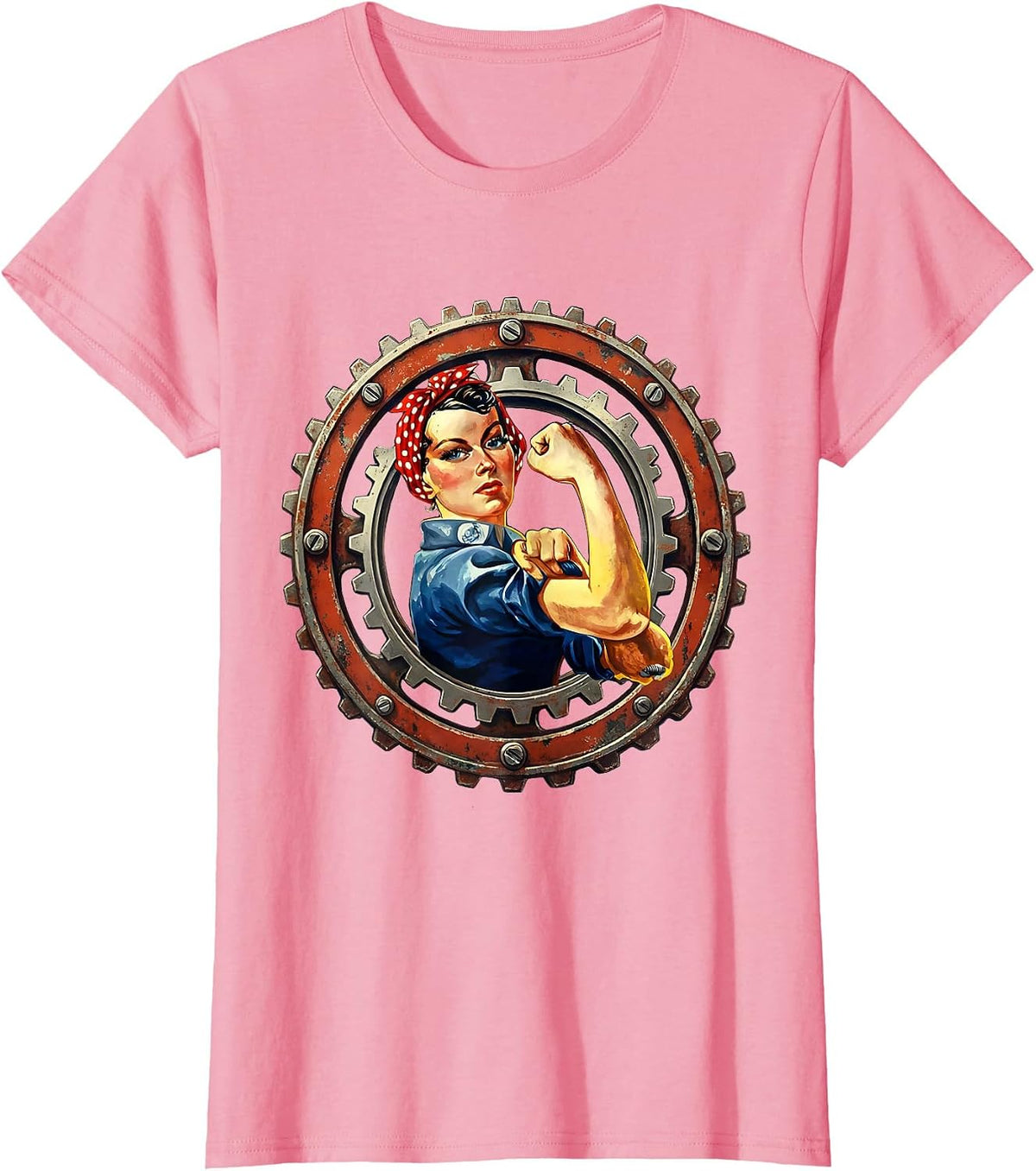 Women's Rosie the Riveter Gears and Bolts Illustration T-Shirt - Pink