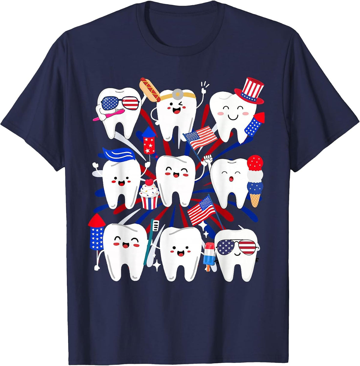 Happy 4th July American Dental Squad Funny Dental Assistant T-Shirt - Navy Blue