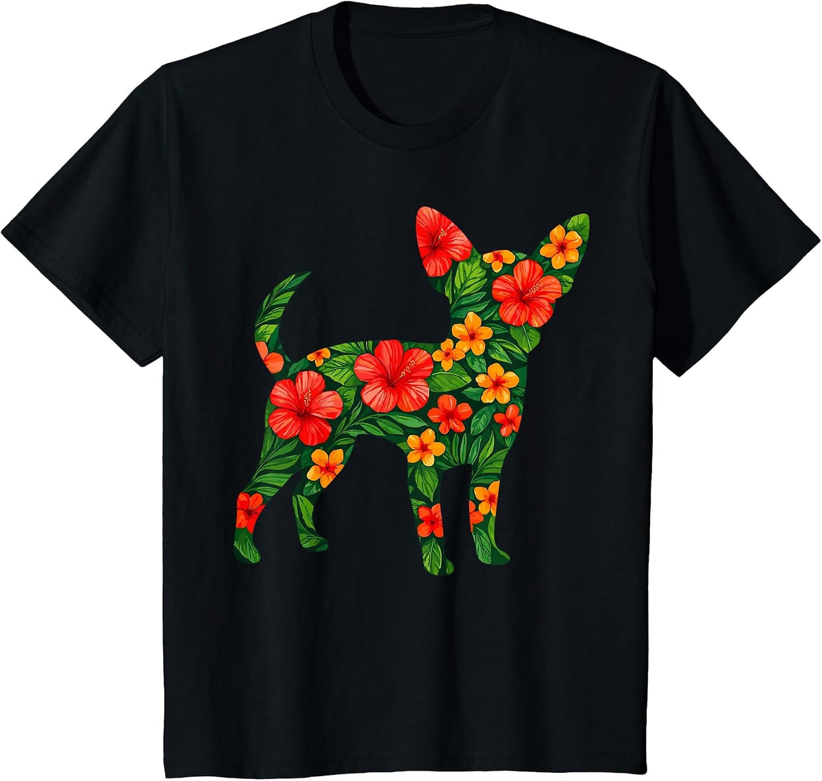Floral Chihuahua T-Shirt - Black