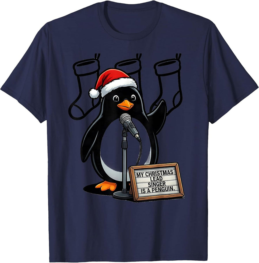 My Christmas Lead Singer Is A Penguin Funny Penguin Lover T-Shirt - Navy Blue