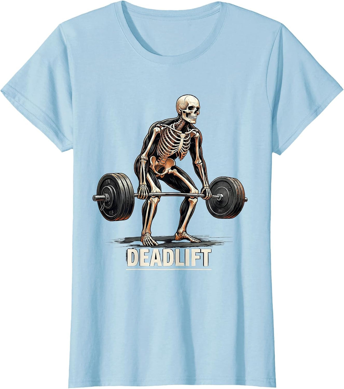 Women's Deadlift Horror Skeleton Gym Workout Halloween Humor T-Shirt - Baby Blue