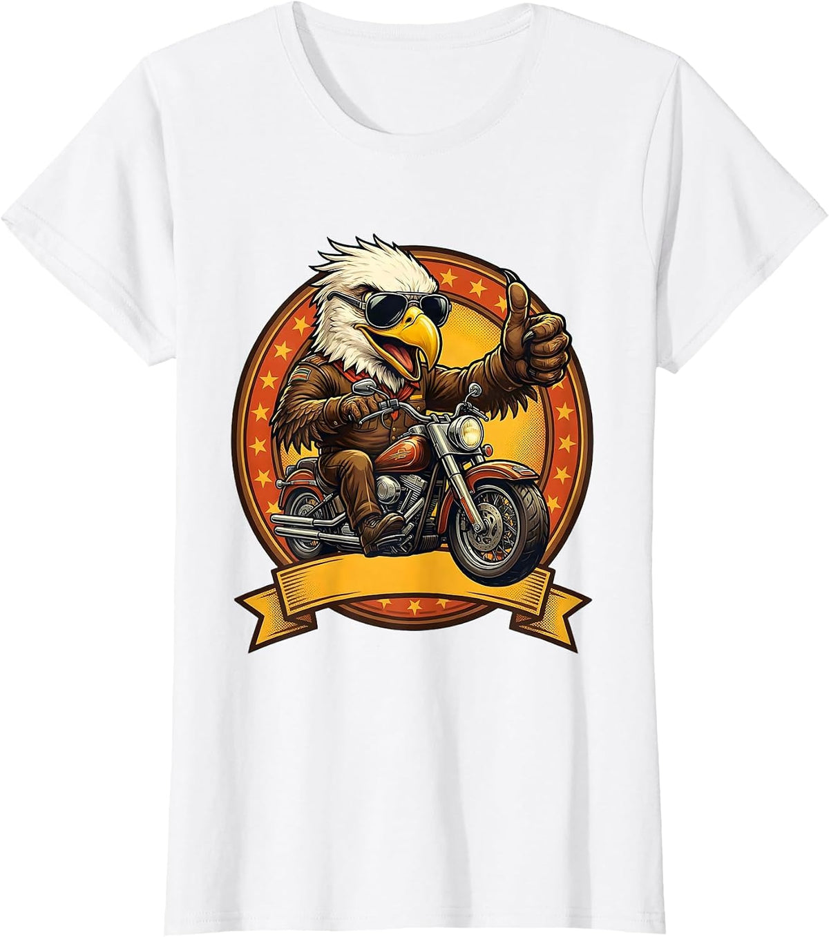 Bald Eagle Sunglasses Motorcycle Rider Graphic T-Shirt - White