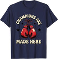 Champions Are Made Here Boxing Graphic Design T-Shirt - Navy Blue