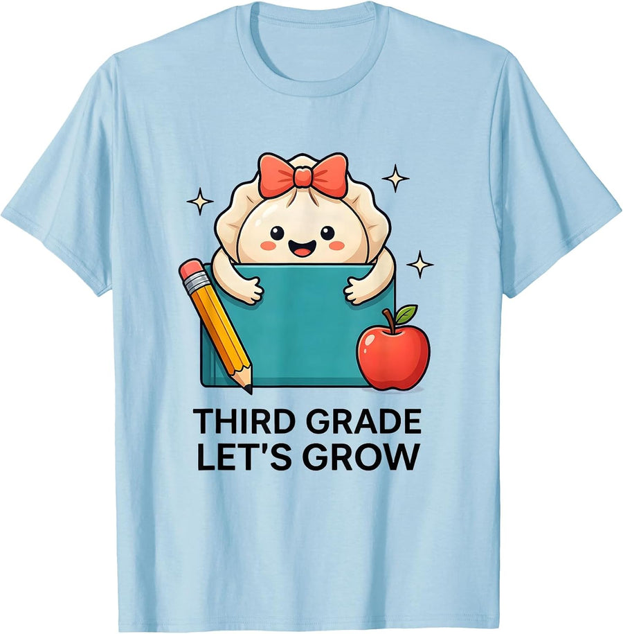 Men's Third Grade Let's Grow Kawaii Dumpling Girl Teacher Back T-Shirt - Baby Blue