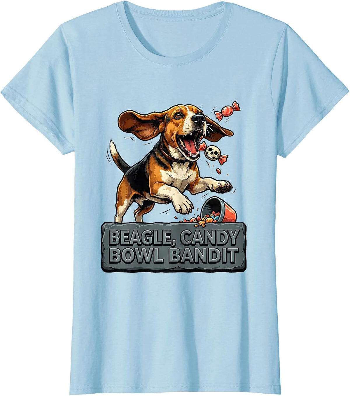 Beagle Candy Bowl Bandit Funny Dog Halloween Costume T-Shirt - Baby Blue