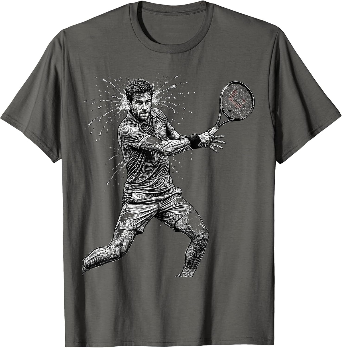 Aggressive Forehand Tennis Sweat Flying Graphic T-Shirt - Asphalt Grey